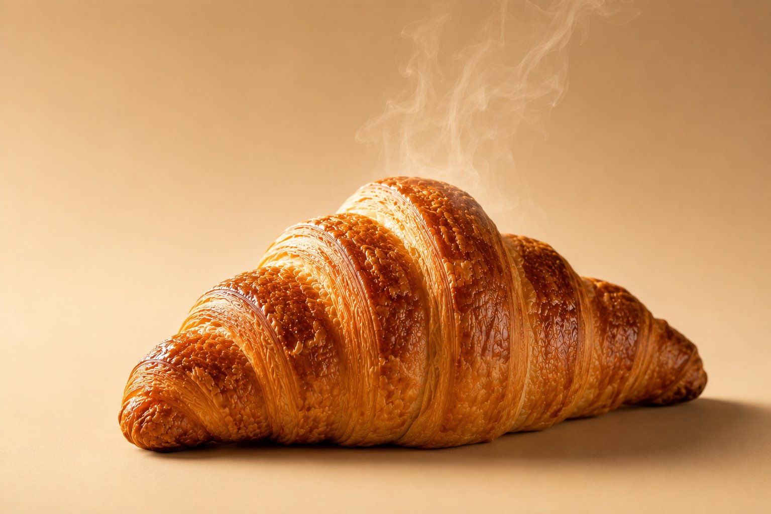 Freshly baked steaming croissant