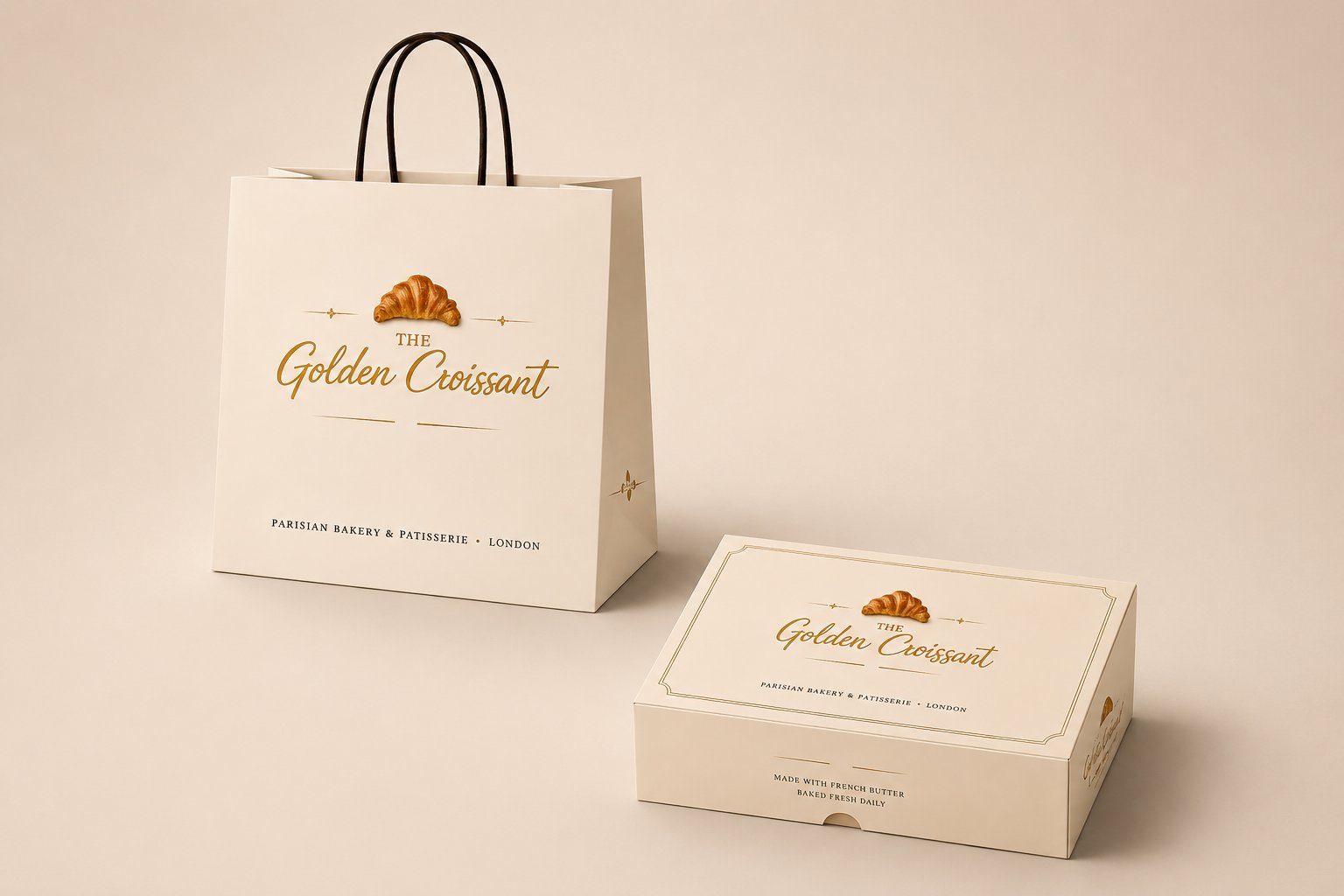 The Golden Croissant packaging — bag and box